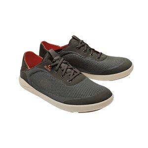 OluKai Men's Gray and Red Mesh Boat Shoes